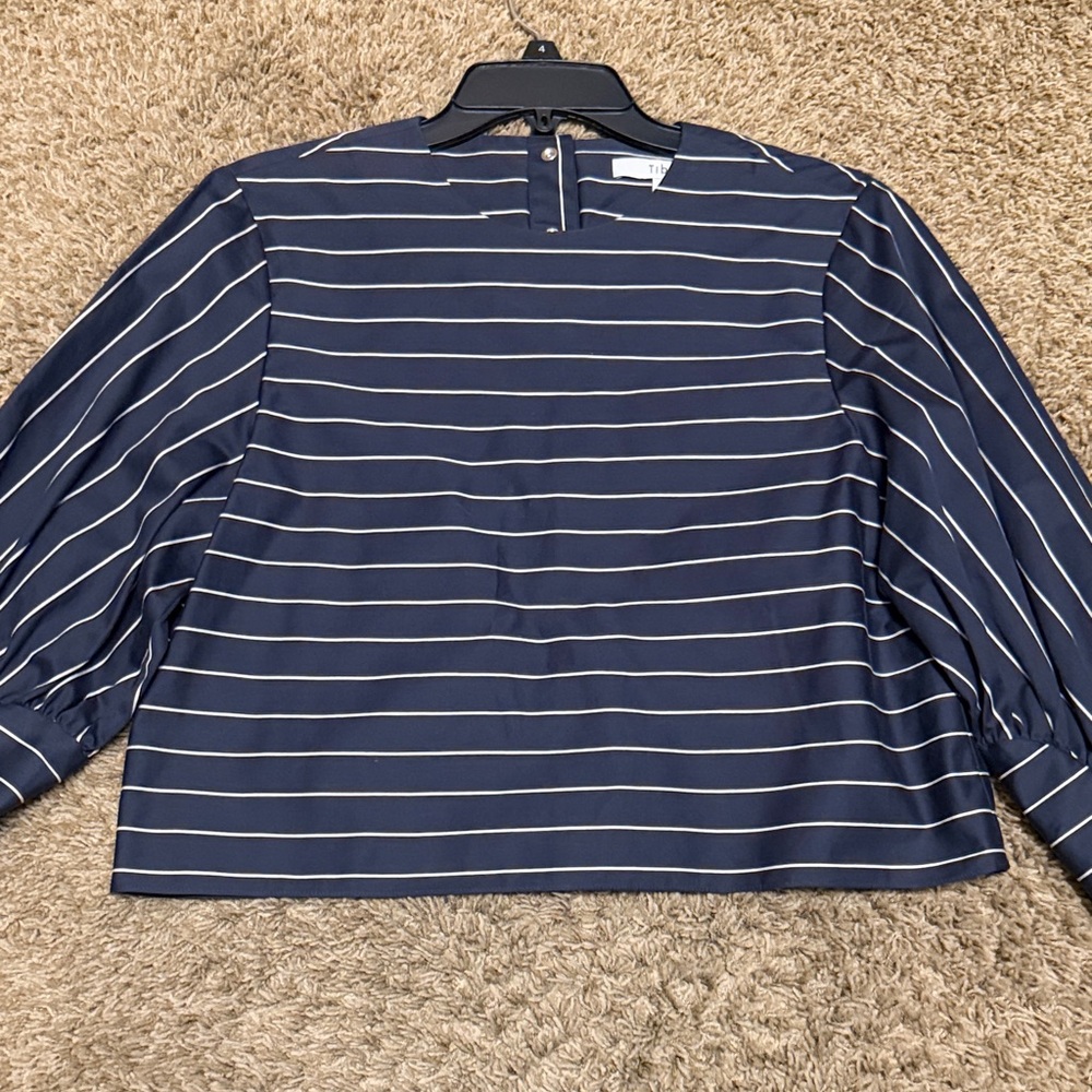 Tibi Navy and White Striped Top